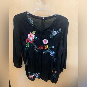 Johnny Was Embroidered Floral Top
